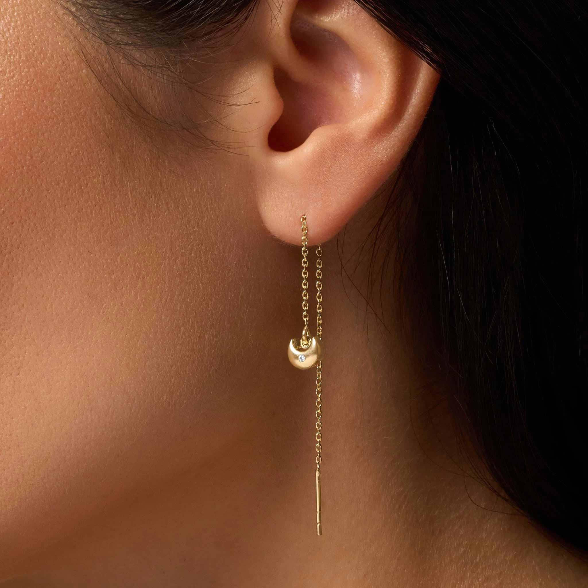 Illuminated Existence Moon Drop Gold Earrings